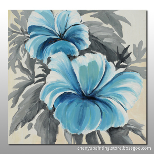 Hand Made Blue Flowers Bloom Wall Decor Oil Painting on Canvas